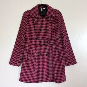 Voice Y2K Peacoat Womens XL Houndstooth Pink Black Lined Jacket 90s Vintage Wool
